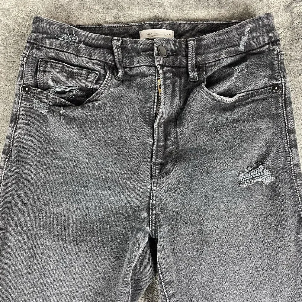 Good American Jeans Womens Size 2/26 Good Waist Black Distressed Jeans - Picture 3 of 11